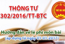 THÔNG TƯ 302/2016/TT-BTC QUY ĐỊNH VỀ LỆ PHÍ MÔN BÀI